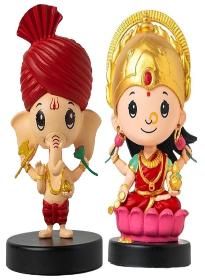 Acceptance Ganesh Ji & Laxmi Ji Idol Bobblehead for Car Dashboard, Office Table,Home Decor| Little Mor Pankh & Bansuri Figurin|God Statue for Gifting Kids,Family & Friends (Ganesh Ji & Laxmi Ji) - Image 1